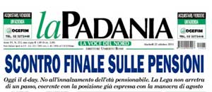 La prima pagina della Padania