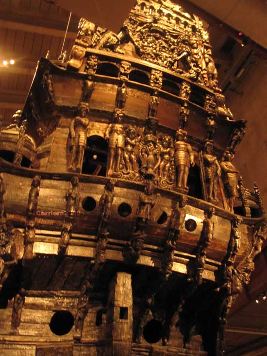 Particolare del galeone Vasa, affondato nel 1628, riemerso nel 1961 e conservato nell'omonimo museo